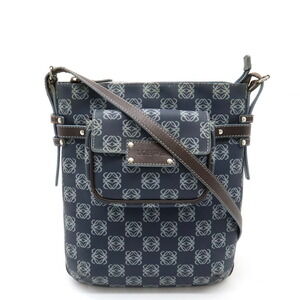 Loewe Anagram Shoulder Bag leather Navy Blue brown pouch